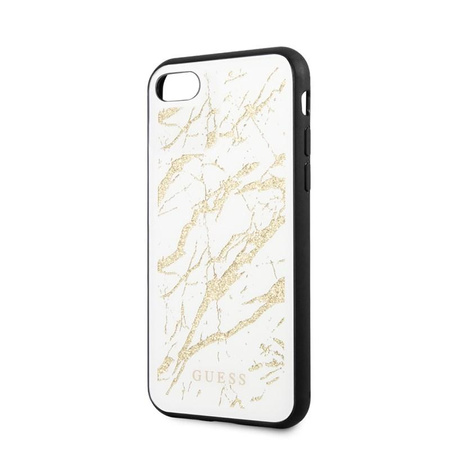 Guess Marble Glass Gold Glitter - Etui iPhone SE 2020 / 8 / 7 (Biały)