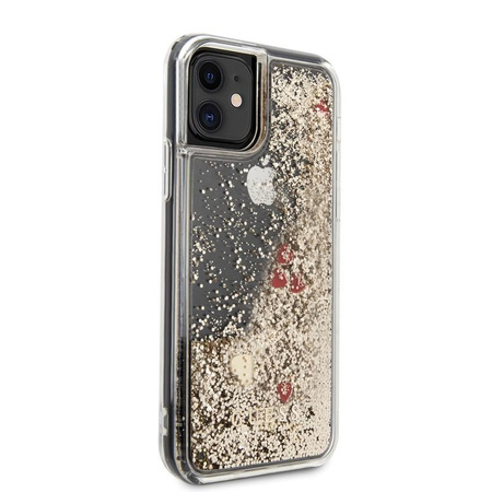 Guess Liquid Glitter Hearts - Etui iPhone 11 (złoty/czerwony)
