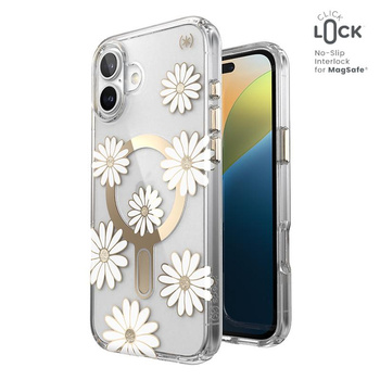 Speck Presidio Lux ClickLock & MagSafe - Etui iPhone 16 Plus (Sunshine Daisies / Clear / Gold)