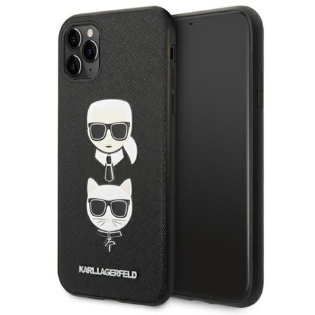 Karl Lagerfeld Saffiano Karl & Choupette Heads - Etui iPhone 11 Pro (czarny)