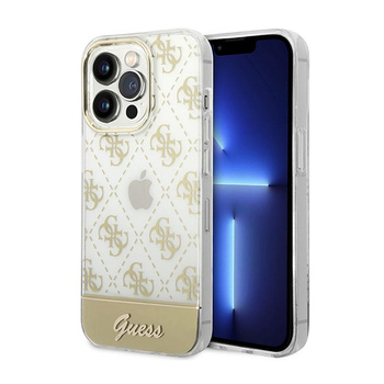 Guess 4G Stripe Script Logo Electroplated Pattern – Etui iPhone 14 Pro (złoty)