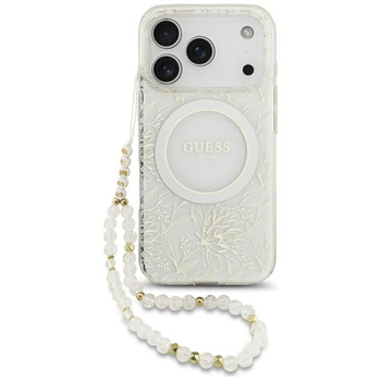 Guess IML Flowers Electro Pearl Strap MagSafe - Etui iPhone 17 Pro (biały)