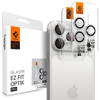 Spigen Optik Pro GLAS.TR EZ Fit Camera Protector 2-Pack - Szkło ochronne na obiektyw do iPhone 16 Pro / 16 Pro Max / 17 Pro / 17 Pro Max (2 szt) (Silver)