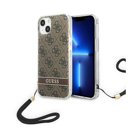 Guess 4G Print Cord - Etui ze smyczką iPhone 14 Plus (brązowy)