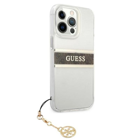 Guess 4G Stripe Brown Charm - Etui iPhone 13 Pro (przezroczysty)