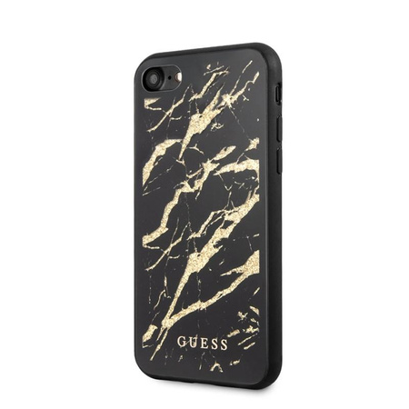Guess Marble Glass Gold Glitter - Etui iPhone SE 2020 / 8 / 7 (Czarny)