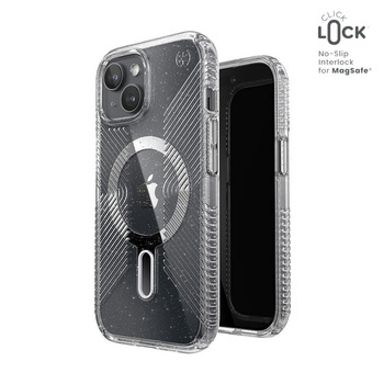 Speck Presidio Lux Grip ClickLock & Magsafe - Etui iPhone 15 (Clear / Chrome Finish / Serene Silver)