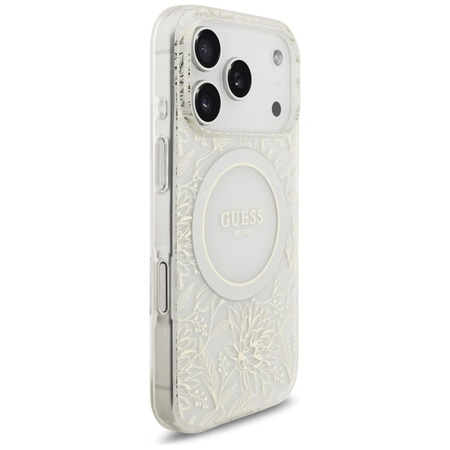 Guess IML Flowers Electro Pearl Strap MagSafe - Etui iPhone 17 Pro (biały)