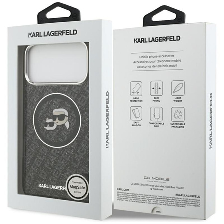 Karl Lagerfeld IML Glitter Karl & Choupette Heads Logo MagSafe - Etui iPhone 17 Pro Max (czarny)