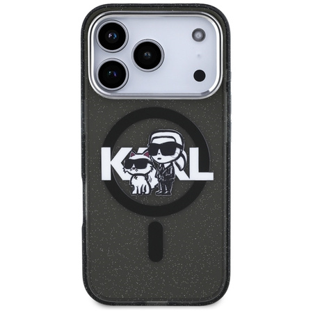 Karl Lagerfeld IML Glitter Karl & Choupette Sketch Logo MagSafe - Etui iPhone 17 Pro (czarny)