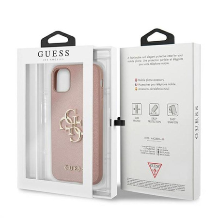 Guess Saffiano 4G Big Metal Logo - Etui iPhone 11 (różowy)