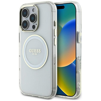 Guess IML Metal Colored Circle Classic Logo MagSafe - Etui do iPhone 16 Pro (biały)