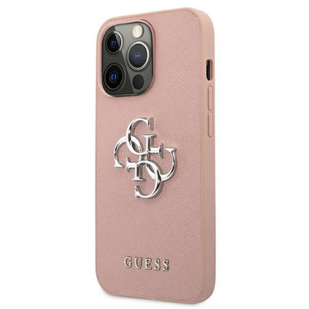 Guess Saffiano 4G Big Silver Logo - Etui iPhone 13 Pro (różowy)