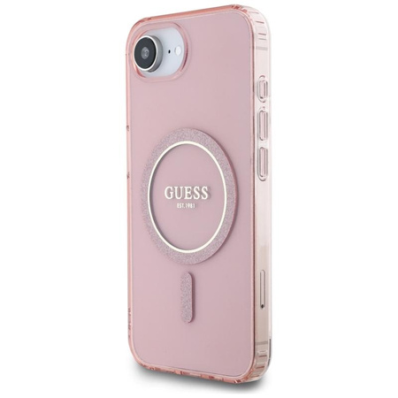 Guess IML Glitter Circle MagSafe - Etui do iPhone 16e (różowy)