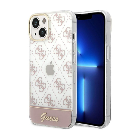 Guess 4G Stripe Script Logo Electroplated Pattern – Etui iPhone 14 (różowy)