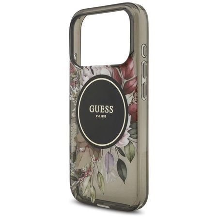 Guess IML Flowers Electro Pearl Strap MagSafe - Etui iPhone 17 Pro (czarny)