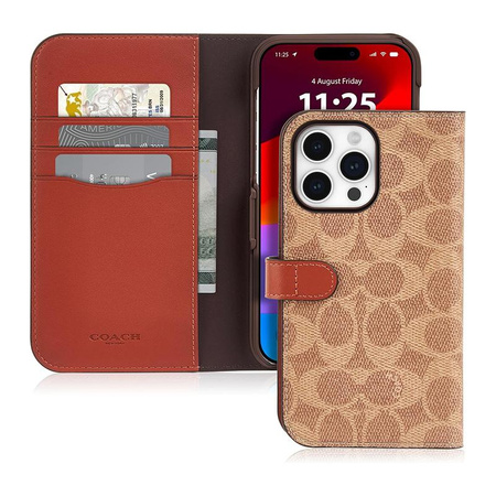 Coach Folio Signature C Case - Etui 2w1 z klapką iPhone 15 Pro Max (Tan)