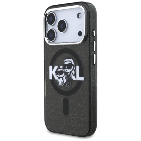 Karl Lagerfeld IML Glitter Karl & Choupette Sketch Logo MagSafe - Etui iPhone 17 Pro (czarny)