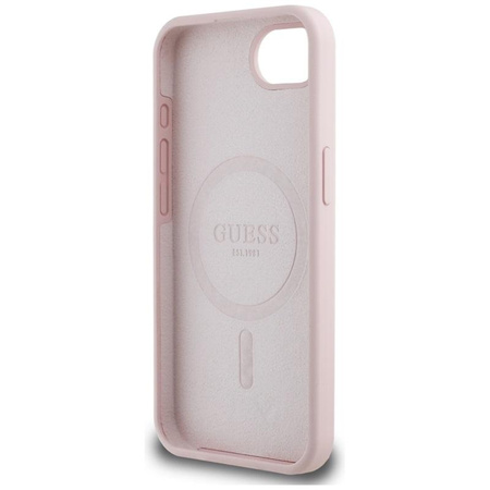 Guess Silicone Script Metal Logo MagSafe - Etui do iPhone 16e (różowy)
