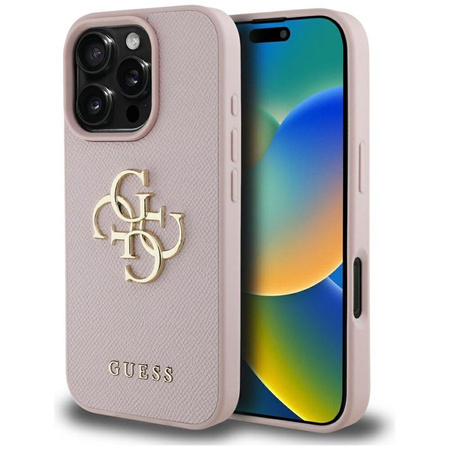 Guess Grained Big 4G Logo Small Classic Logo - Etui do iPhone 16 Pro Max (różowy)