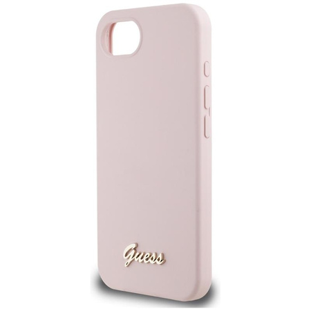 Guess Silicone Script Metal Logo MagSafe - Etui do iPhone 16e (różowy)