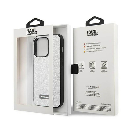 Karl Lagerfeld Glitter Plaque Logo - Etui iPhone 14 Pro Max (srebrny)