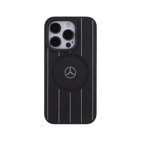 Mercedes Stripes Pattern Leather MagSafe - Etui iPhone 15 Pro (czarny)