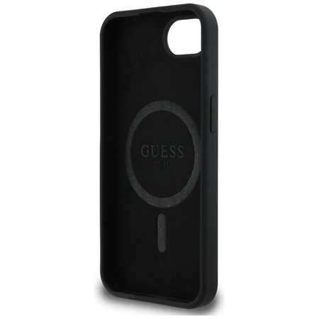 Guess Silicone Script Metal Logo MagSafe - Etui do iPhone 16e (czarny)