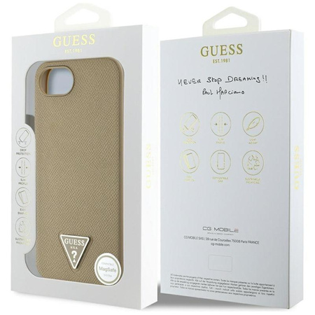 Guess Grained Triangle MagSafe - Etui do iPhone 16e (brązowy)