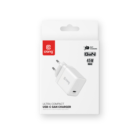 Crong Ultra Compact GaN - Ładowarka sieciowa USB-C 45W PD 3.0 z PPS (biały)