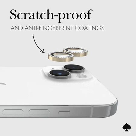 Kate Spade New York Aluminum Ring Lens Protector - Szkło ochronne na obiektyw aparatu iPhone 15 / iPhone 15 Plus (Set in Stone Gold)