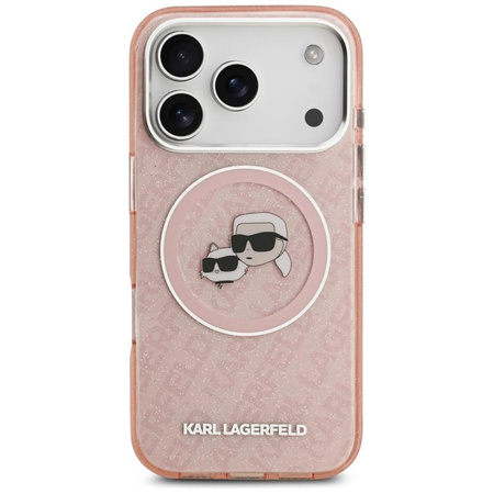 Karl Lagerfeld IML Glitter Karl & Choupette Heads Logo MagSafe - Etui iPhone 17 Pro Max (różowy)