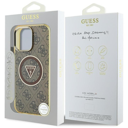 Guess IML Metal Glitter 4G Circle Triangle MagSafe - Etui do iPhone 16 Pro Max (brązowy)