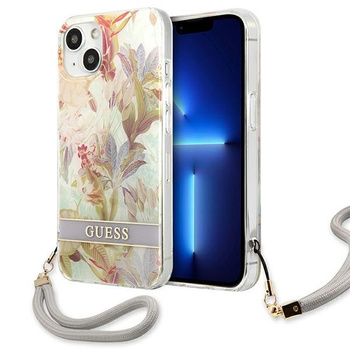 Guess Flower Cord - Etui ze smyczką iPhone 13 (Purple)