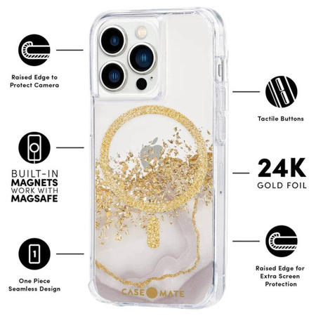 Case-Mate Karat MagSafe - Etui iPhone 13 Pro zdobione złotem (Marble)