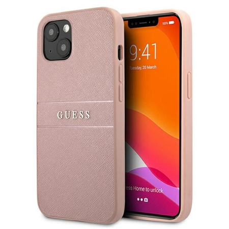 Guess Saffiano Metal Logo Stripes - Etui iPhone 13 mini (różowy)
