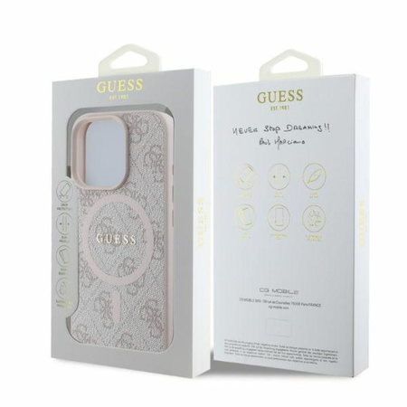 Guess 4G Ring Classic Logo MagSafe - Etui iPhone 16 Pro (różowy)