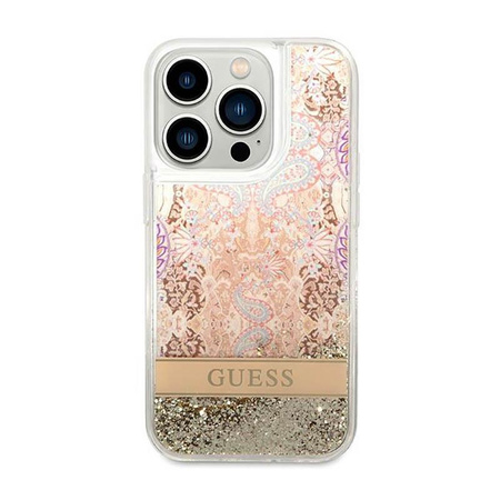Guess Liquid Glitter Paisley - Etui iPhone 14 Pro (złoty)