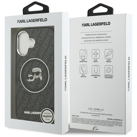 Karl Lagerfeld IML Glitter Karl & Choupette Heads Logo MagSafe - Etui iPhone 17 (czarny)