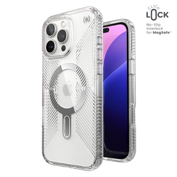 Speck Presidio Perfect-Clear Grip ClickLock & MagSafe - Etui iPhone 16 Pro Max (Clear / Chrome Finish / Serene Silver)