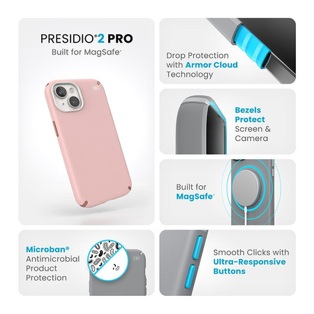Speck Presidio2 Pro Magsafe - Etui iPhone 16e / iPhone 15 / iPhone 14 / iPhone 13 (Dahlia Pink / Rose Copper / White)