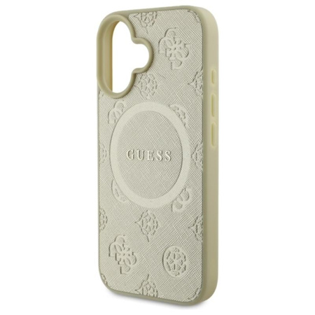 Guess Saffiano Peony Classic Logo MagSafe - Etui iPhone 16 (złoty)