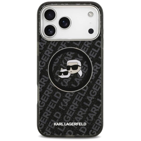 Karl Lagerfeld IML Glitter Karl & Choupette Heads Logo MagSafe - Etui iPhone 17 Pro Max (czarny)