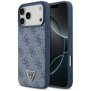 Guess Leather 4G Triangle Strass MagSafe - Etui iPhone 17 Pro Max (niebieski)