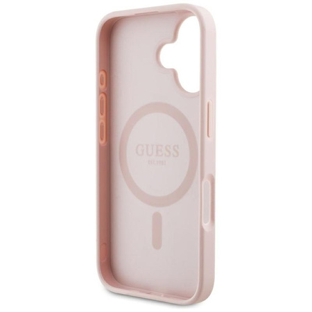 Guess Grained Hot Stamp Peony Triangle Logo MagSafe - Etui do iPhone 16 (różowy)