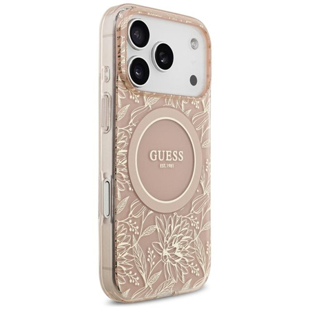 Guess IML Flowers Electro Pearl Strap MagSafe - Etui iPhone 17 Pro (różowy)