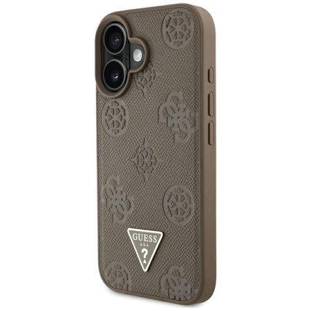 Guess Grained Hot Stamp Peony Triangle Logo MagSafe - Etui do iPhone 16 (brązowy)