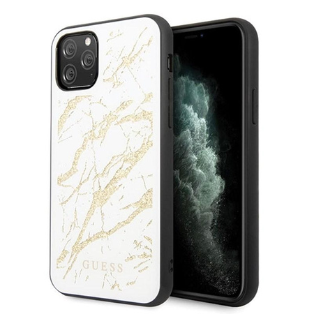 Guess Marble Glass Gold Glitter - Etui iPhone 11 Pro Max (biały)