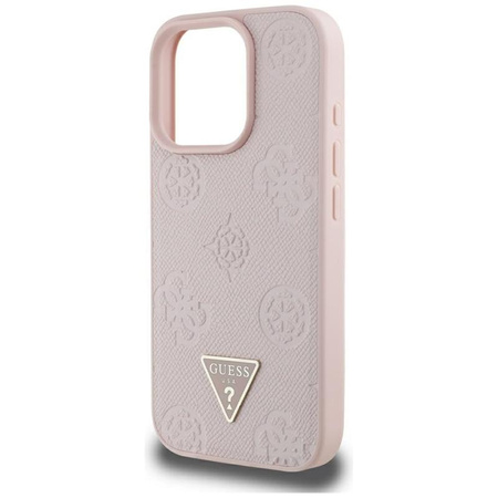 Guess Grained Hot Stamp Peony Triangle Logo MagSafe - Etui do iPhone 16 Pro Max (różowy)