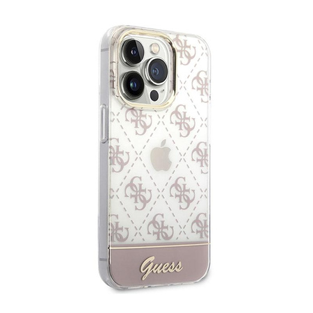 Guess 4G Stripe Script Logo Electroplated Pattern – Etui iPhone 14 Pro Max (różowy)